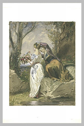 Deux jeunes femmes près d'une source