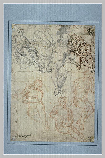 Etudes pour un homme assis, tenant un livre, assisté d'un autre figure