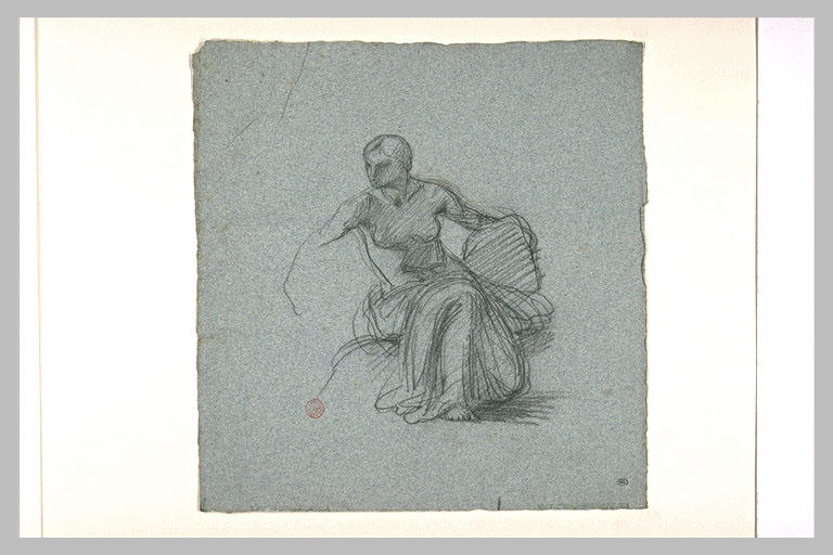 Etude d'une femme assise, la poitrine nue, le reste du corps drapé