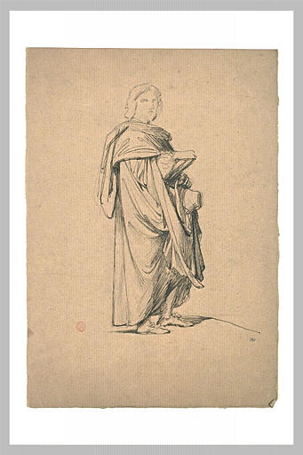 Etude d'un homme debout enveloppé dans une cape : Poussin