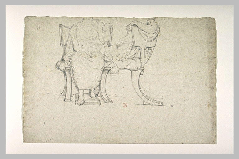 Double étude d'un personnage drapé, assis sur un fauteuil