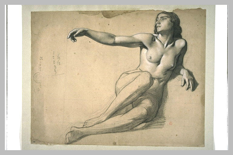 Etude d'une femme nue, assise à terre
