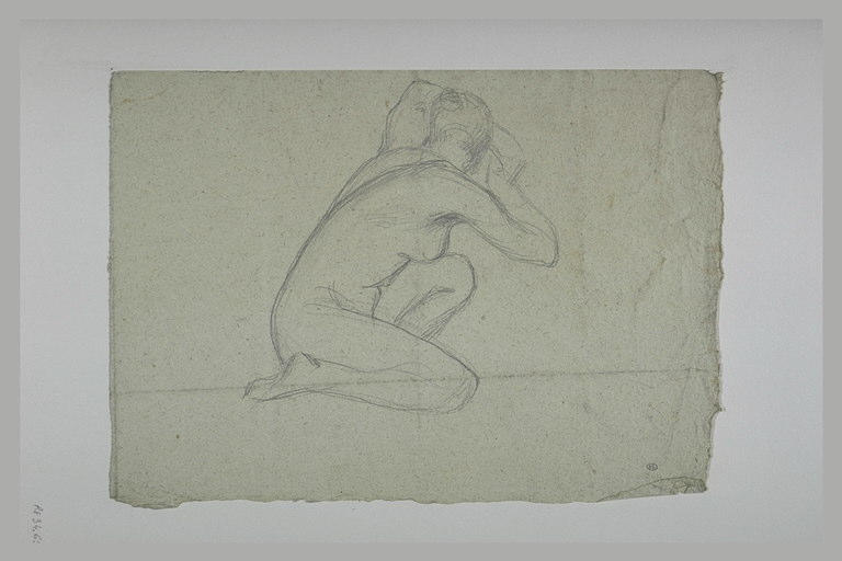 Femme nue, accroupie, de profil
