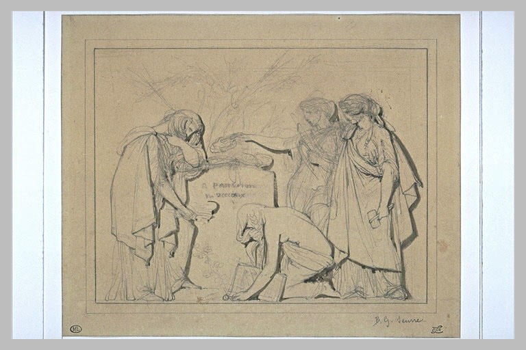 Projet de bas-relief funéraire avec quatre figures féminines