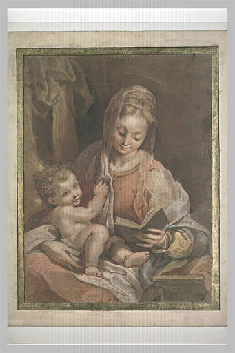 La Vierge assise tenant l'Enfant Jésus nu et un livre ouvert