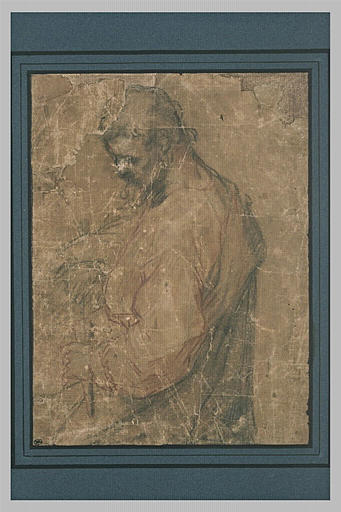 Homme tourné vers la gauche, rangeant un poignard dans son fourreau