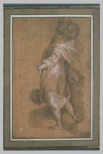 Homme drapé, debout, de dos, regardant vers le haut : saint Jean