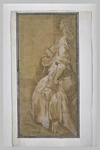 Femme debout, tenant une corbeille avec des oiseaux