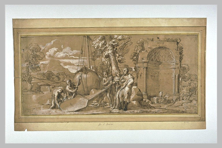 Cimon faisant mettre dans la galère, le bouclier de Thésée, mort à Syros