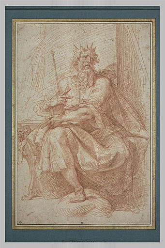 Le Roi David assis un sceptre dans la main