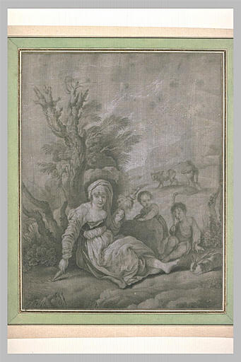 Eve filant et Adam labourant avec Caïn et Abel