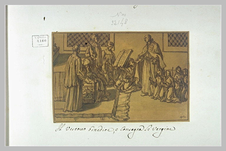L'évêque bénissant et consacrant des religieuses