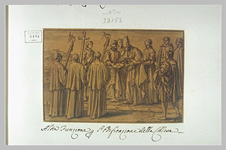 L'évêque tient le livre qui sera enterré sous la première pierre de l'église