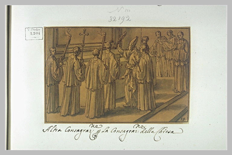 Consécration de l'église : l'évêque asperge d'eau bénite un autel