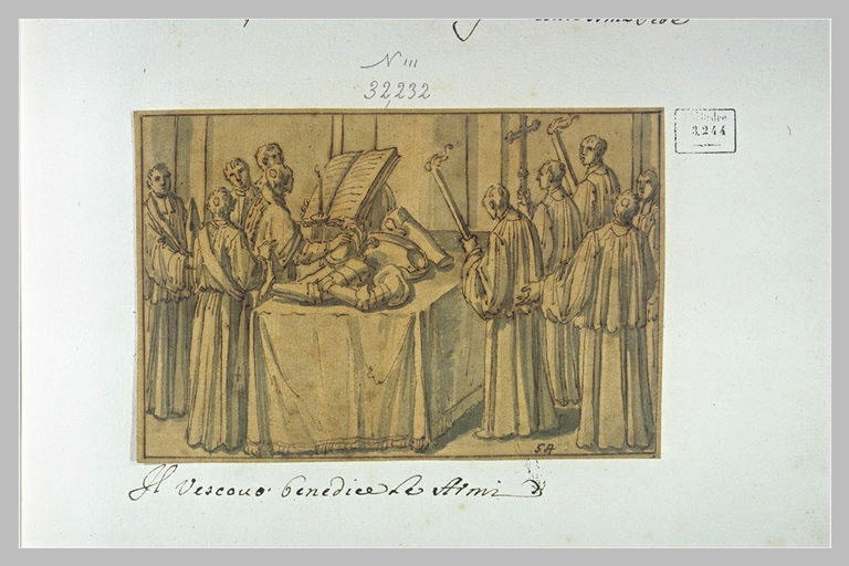 Bénédiction d'une armure par un évêque