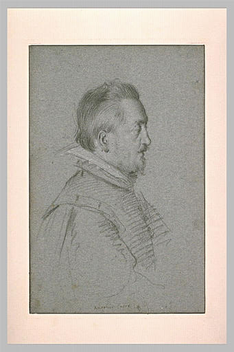 Portrait d'Antonio Casone : cheveux relevés, moustache et royale