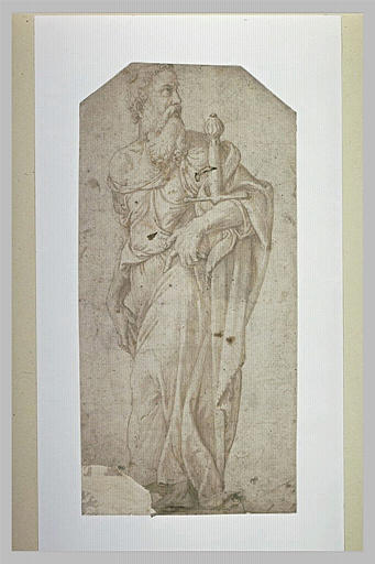 Saint Paul debout, tenant une longue épée sous le bras