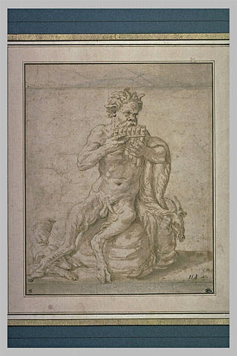 Satyre assis jouant de la flûte