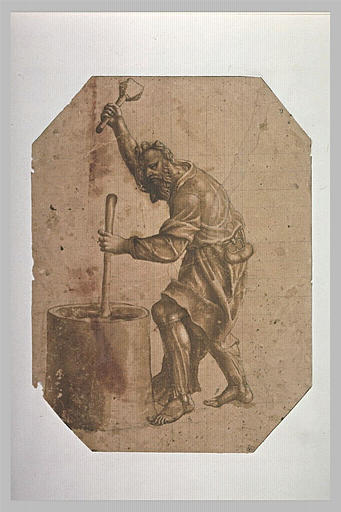 Homme occupé à pilonner