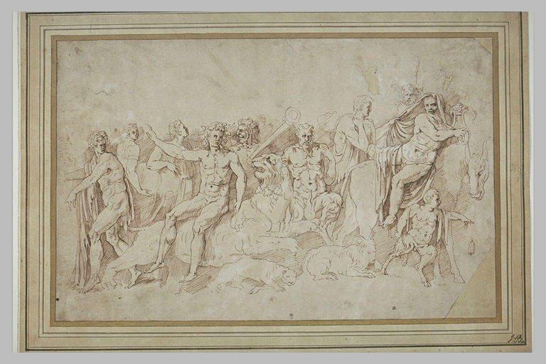 Triomphe de Bacchus assis sur une panthère, précédé par Silène