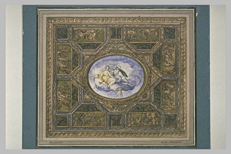 Décoration de plafond : deux femmes assises sur des nuages