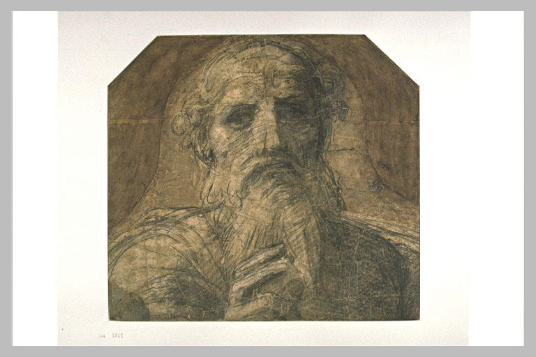 Dieu, en buste, vu de face, bénissant
