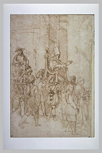 Le pape Sylvestre Ier porté sur la sedia gestatoria, suivi d'un cardinal