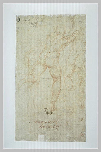 Trois hommes s'enfuyant, nus, de dos