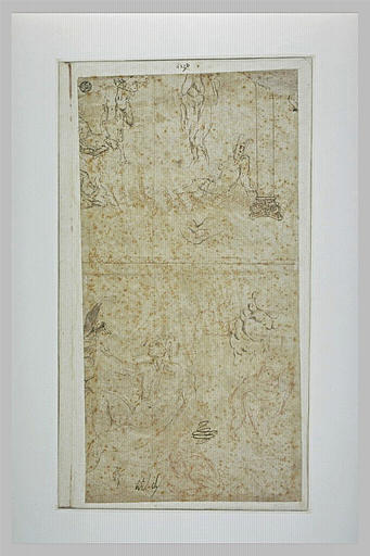 Colonne corinthienne et cinq esquisses de figures