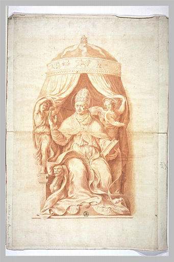 Saint Clément Ier, en habit pontifical, assis, tenant un livre
