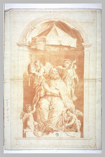 Saint Damase Ier, en habit pontifical, assis, en prière
