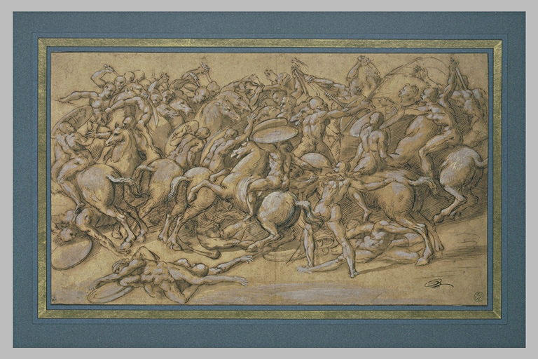 Combat de cavaliers et de fantassins nus