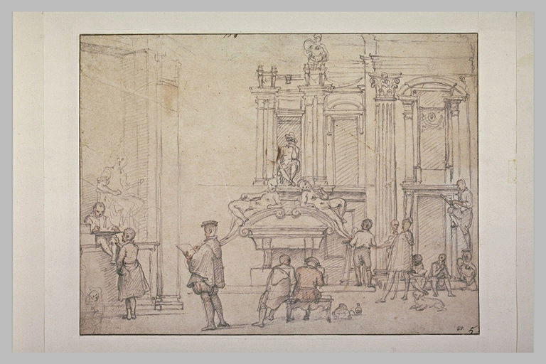 Artistes dessinant d'après Michel Ange dans la Chapelle Médicis