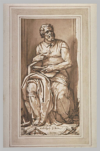 Portrait de Michel-Ange, assis dans une niche, dans la position de son Moïse