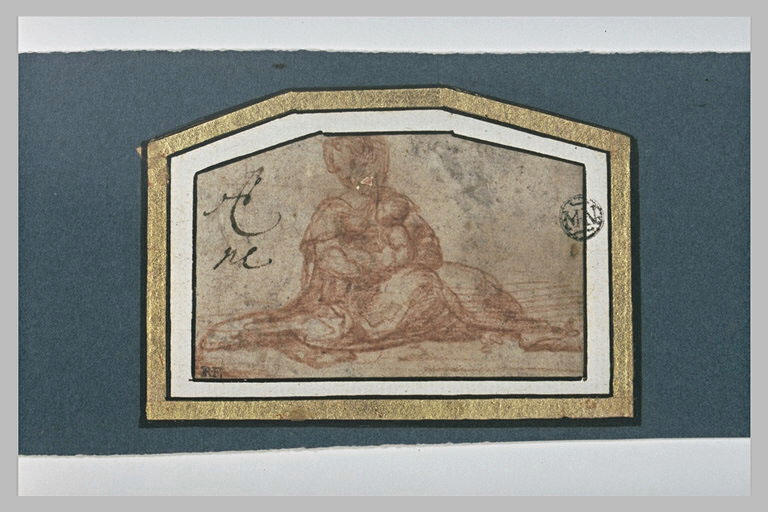 Vierge assise à terre tenant l'Enfant Jésus sur ses genoux