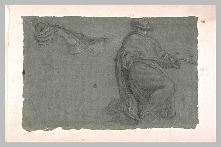 Etudes d'un religieux, à genoux, de profil, d'un bras et d'une main