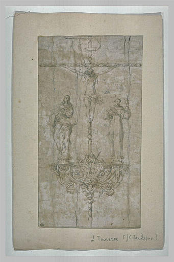 Projet pour un pièce d'orfèvrerie avec le Christ en Croix entouré de saints
