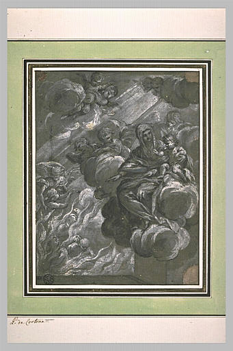 Vierge à l'Enfant sur des nuages, regardant le purgatoire