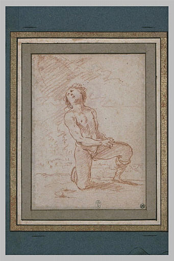 Une femme nue genou gauche à terre, bras croisés