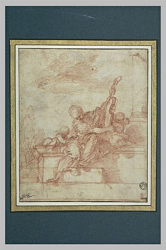 Figure de femme assise tenant un instrument de musique