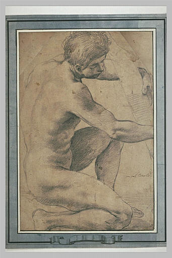 Figure d'homme nu, tenant un objet dans les bras