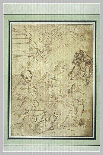 La Sainte Famille avec saint Jean et une cinquième figure à droite