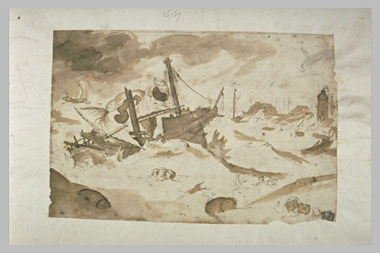 Marine avec un navire sur le point de sombrer sous l'effet de la tempête