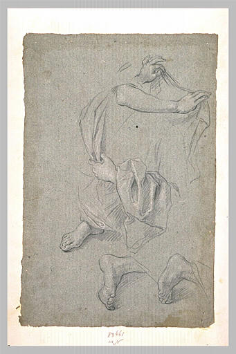 Mains tenant une draperie, et trois pieds