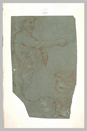 Deux têtes d'anges et une demi-figure de guerrier