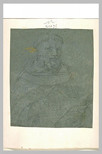 Buste d'un religieux tenant un livre et une plume