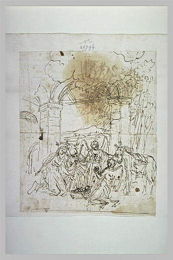L'Enfant Jésus adoré par deux anges, la Vierge et saint Joseph