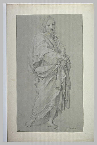 Un homme drapé, debout, les pieds nus