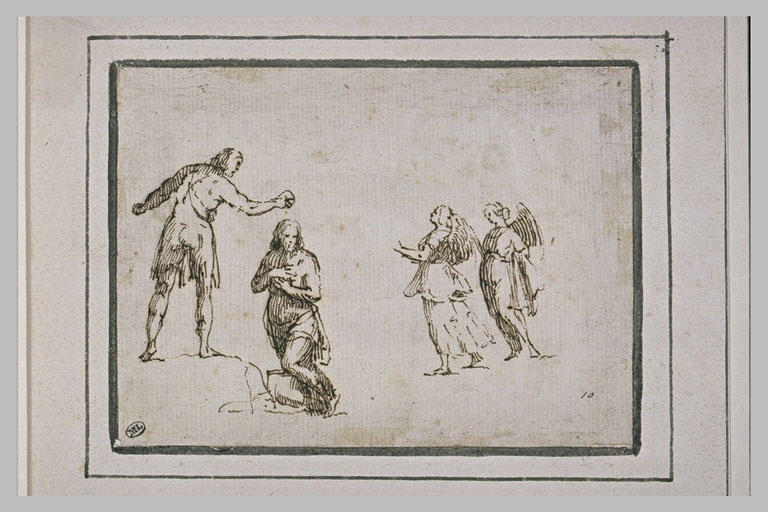 Le baptême du Christ, en présence de deux anges