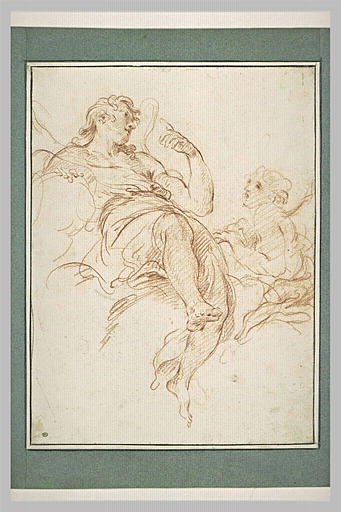 Etude de deux anges sur des nuages